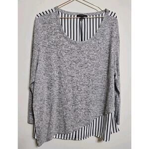Lane Bryant Women’s Size 14/16 Long Sleeve Gray Striped Back Top Soft Cute